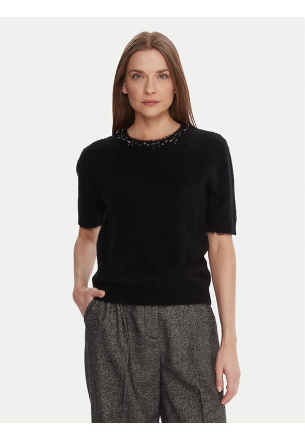 KAOS Sweter RI1NT071 Czarny Regular Fit. Kolor: czarny. Materiał: syntetyk