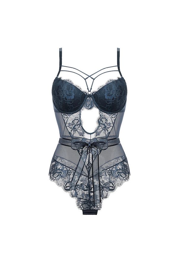 Intica - Body koronkowe z ozdobnymi detalami na romantyczne wieczory Kitt. Kolor: niebieski. Materiał: koronka. Wzór: paski, koronka