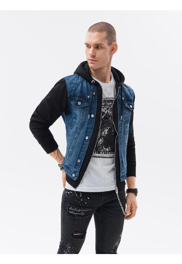 Czarna kurtka Ombre Clothing klasyczna, z kapturem