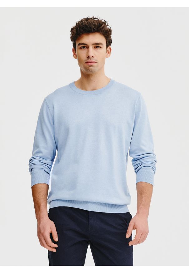 Pako Lorente - PAKO LORENTE – Niebieski sweter męski o-neck. Kolor: beżowy, niebieski. Materiał: wiskoza, poliamid. Wzór: gładki. Sezon: wiosna