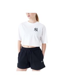 New Era - Nowa Koszulka Mlb Le Crop Tee Neyyan Whiblk Damskie. Kolor: biały. Materiał: bawełna. Długość rękawa: krótki rękaw. Długość: krótkie