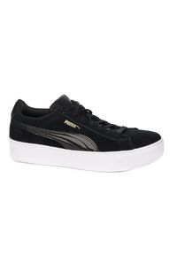 Puma Vikky Platform ZLN 0351 – Damskie sneakersy z zamszu, czarne, roz. 42. Okazja: na co dzień. Kolor: czarny, wielokolorowy, biały. Materiał: zamsz. Obcas: na platformie. Model: Puma Vikky. Sport: bieganie #1