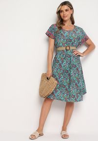 Born2be - Zielona Wiskozowa Sukienka Rozkloszowana we Wzór Paisley Mastis. Kolor: zielony. Materiał: wiskoza. Wzór: paisley #3