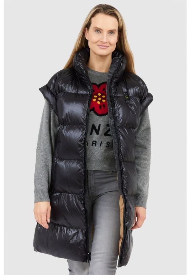 Blauer USA - BLAUER Długi czarny bezrękawnik damski Daisy, Rozmiar M. Kolor: czarny. Materiał: poliamid. Długość rękawa: bez rękawów. Długość: długie