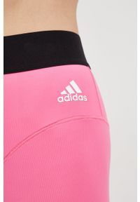 adidas Performance legginsy treningowe Hyperglam 3-Stripes damskie kolor różowy z nadrukiem. Stan: podwyższony. Kolor: różowy. Materiał: skóra, dzianina, materiał. Wzór: nadruk. Sport: fitness #4