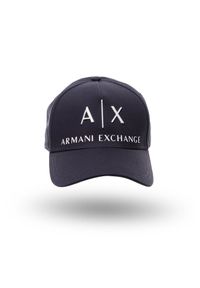 Armani Exchange - Granatowa czapka z daszkiem. Kolor: niebieski. Materiał: bawełna, skóra. Wzór: haft, aplikacja #1