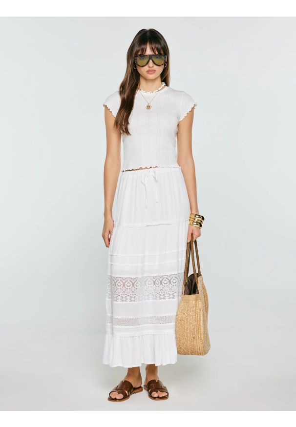 Big-Star - Koszulka damska z ażurowej dzianiny biała Alla 100. Kolor: biały. Materiał: dzianina. Wzór: ażurowy