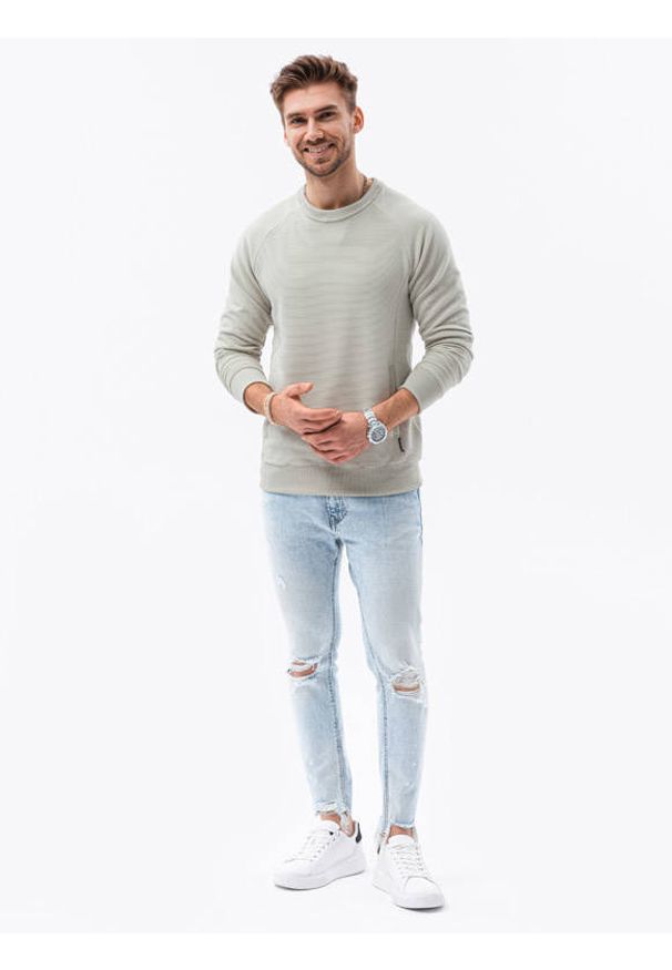 Ombre Clothing - Bluza męska bez kaptura B1156 - jasnoszara - XXL. Typ kołnierza: bez kaptura. Kolor: szary. Materiał: dresówka, dzianina, poliester, jeans, bawełna