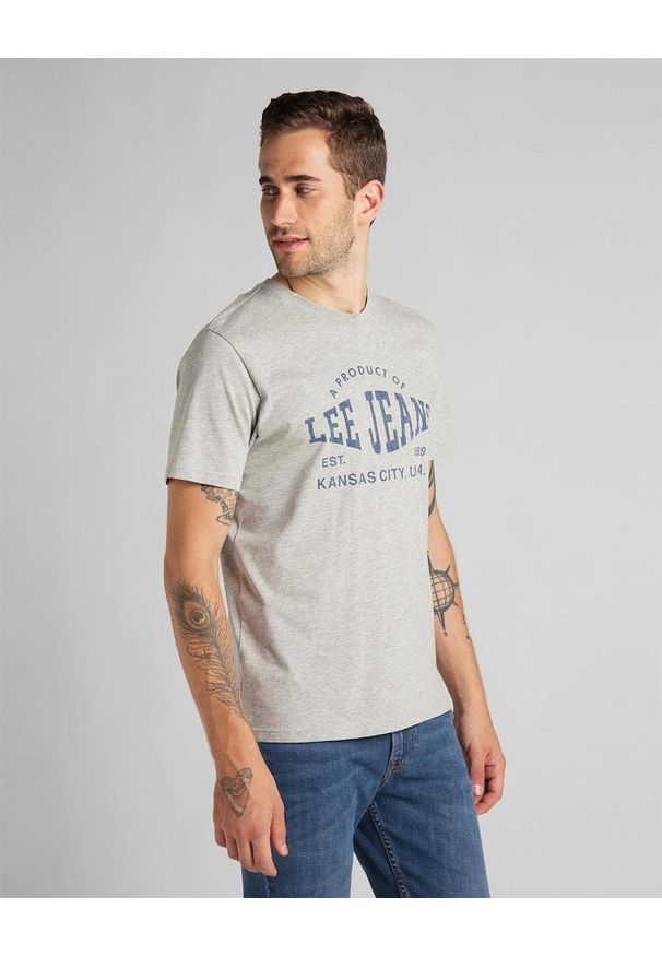 Lee - MĘSKI T-SHIRT LEE LOGO TEE GREY MELE L65WFQ37 112116246