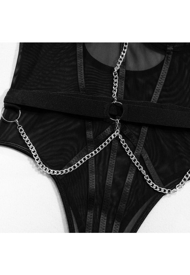 Intica - Body z łańcuszkiem eleganckie na wyjątkowe okazje Folline. Kolor: niebieski. Materiał: materiał