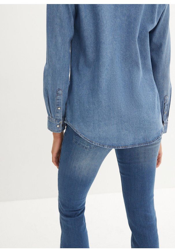 bonprix - Koszula dżinsowa. Kolor: niebieski. Długość rękawa: długi rękaw. Długość: długie. Styl: klasyczny