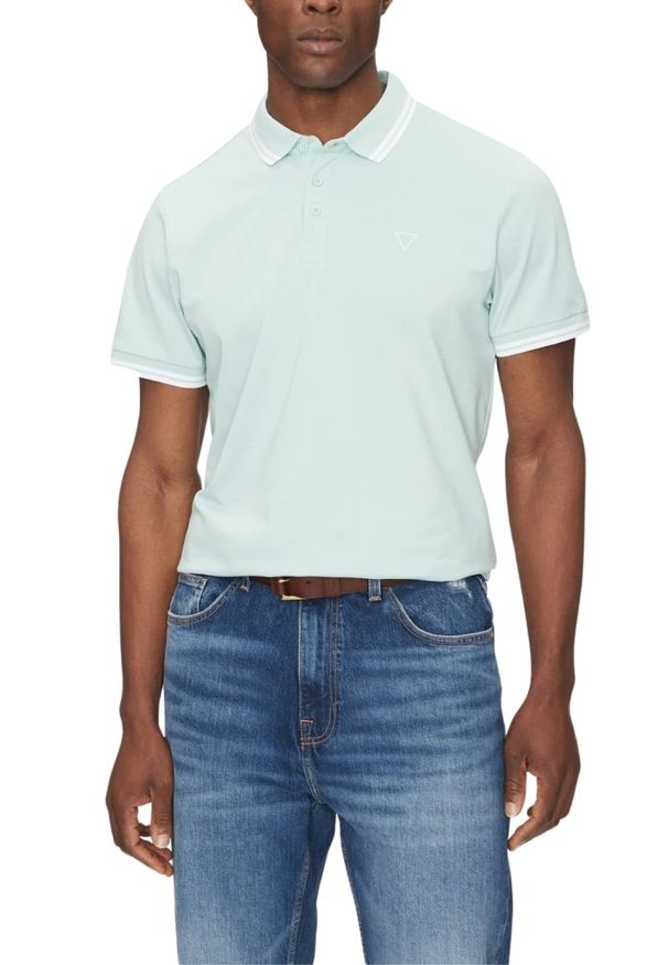 Guess - GUESS Zielone męskie polo Pique, Rozmiar M. Typ kołnierza: polo. Kolor: zielony