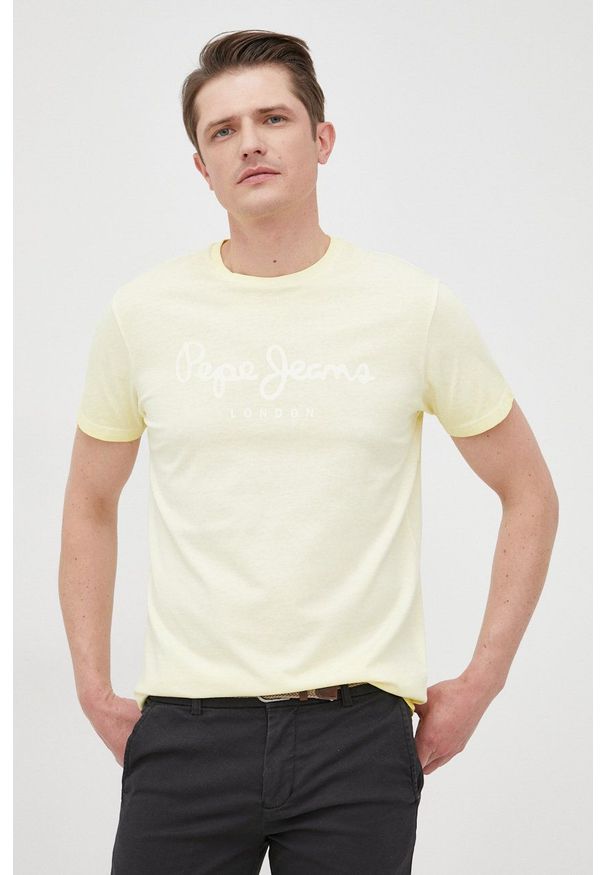 Pepe Jeans t-shirt bawełniany WEST SIR NEW N kolor żółty z nadrukiem. Kolor: żółty. Materiał: bawełna. Wzór: nadruk