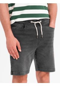 Ombre Clothing - Szorty męskie z gumką w pasie i efektem sprania – szare V3 - Rozmiar: XXL. Okazja: na co dzień. Kolor: szary. Materiał: skóra, denim, materiał, bawełna, elastan. Sezon: lato. Styl: casual, elegancki #10