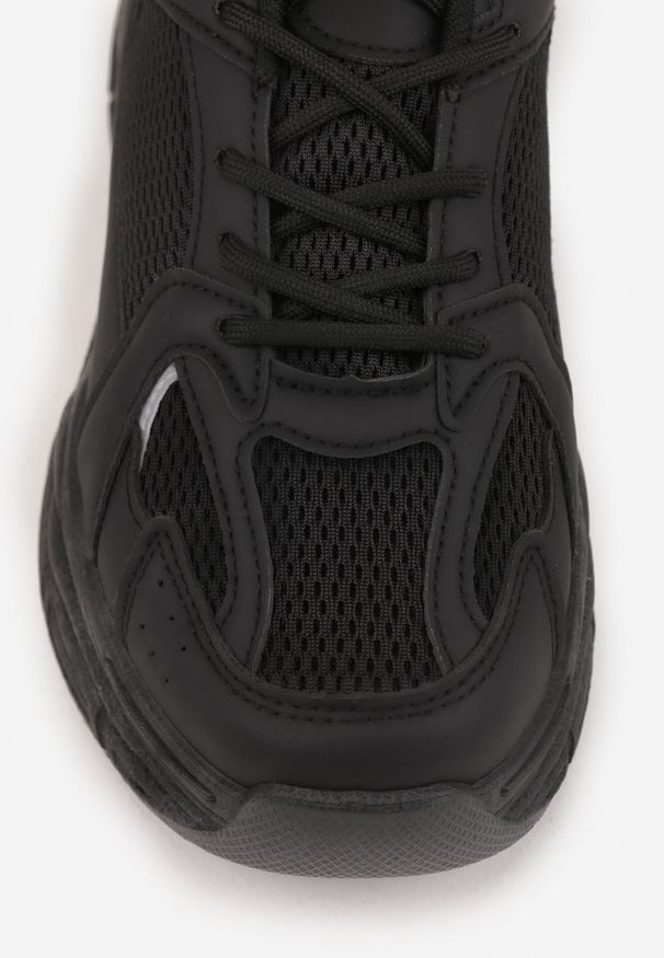 Born2be - Czarne Sneakersy Vices na Grubej Podeszwie z Tłoczeniami Nativine. Okazja: na co dzień. Kolor: czarny. Materiał: jeans