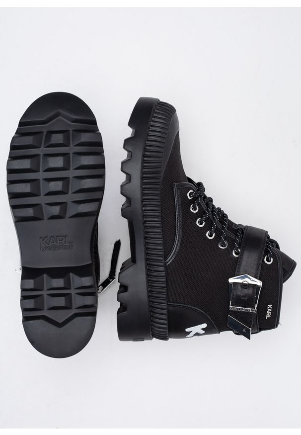 Botki damskie czarne Karl Lagerfeld TREKKA II Ankle Strap Boot Mix. Kolor: czarny. Styl: rockowy, klasyczny