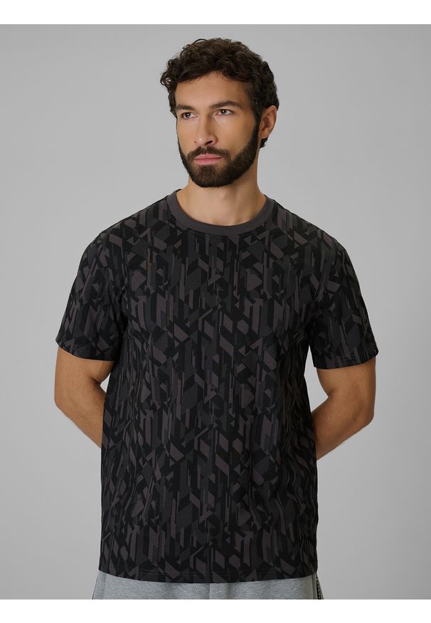 4f - 4F T-shirt regular z nadrukiem męski - czarny L. Okazja: na co dzień. Kolor: czarny. Materiał: bawełna, materiał. Wzór: nadruk. Styl: casual