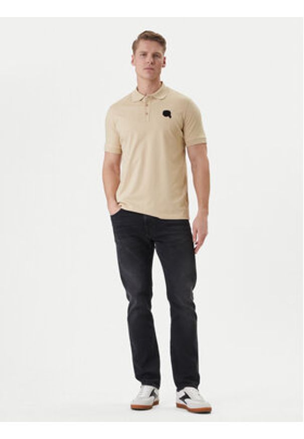 Karl Lagerfeld - KARL LAGERFELD Polo 745015 562231 Beżowy Regular Fit. Typ kołnierza: polo. Kolor: beżowy. Materiał: bawełna