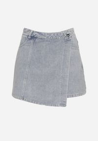 Born2be - Jasnoniebieskie Jeansowe Spódnico-Szorty o Asymetrycznym Kroju z Ozdobnymi Przeszyciami Lisarennea. Okazja: na co dzień. Kolor: niebieski. Materiał: jeans. Styl: sportowy, casual, elegancki