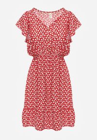 Renee - Czerwona Bawełniana Sukienka o Rozkloszowanym Kroju z Guzikami w Kwiatowy Wzór Roniva. Okazja: na imprezę, na co dzień. Kolor: czerwony. Materiał: bawełna. Wzór: kwiaty. Sezon: lato. Typ sukienki: rozkloszowane, proste. Styl: casual #2