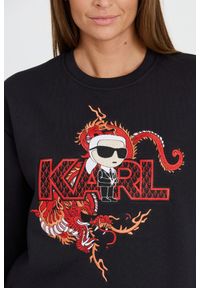 Karl Lagerfeld - KARL LAGERFELD Czarna bluza ikonik lny. Kolor: czarny. Materiał: len. Wzór: haft #3