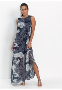 bonprix - Długa sukienka szyfonowa. Kolor: niebieski. Materiał: szyfon. Długość rękawa: bez rękawów. Sezon: lato. Styl: elegancki. Długość: maxi #1