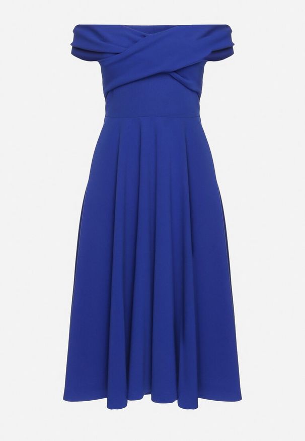 Born2be - Niebieska Rozkloszowana Sukienka Typu Hiszpanka Olorea. Okazja: na co dzień. Typ kołnierza: dekolt hiszpanka. Kolor: niebieski. Materiał: materiał. Długość rękawa: krótki rękaw. Typ sukienki: proste. Styl: casual