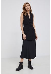 Calvin Klein Spódnica kolor czarny midi rozkloszowana. Kolor: czarny. Materiał: poliester, tkanina. Wzór: gładki