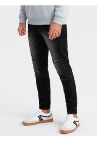 Ombre Clothing - Spodnie męskie marmurkowe JOGGERY z przetarciami - czarne V2 - Rozmiar: L. Kolor: czarny. Materiał: guma, elastan, bawełna #5