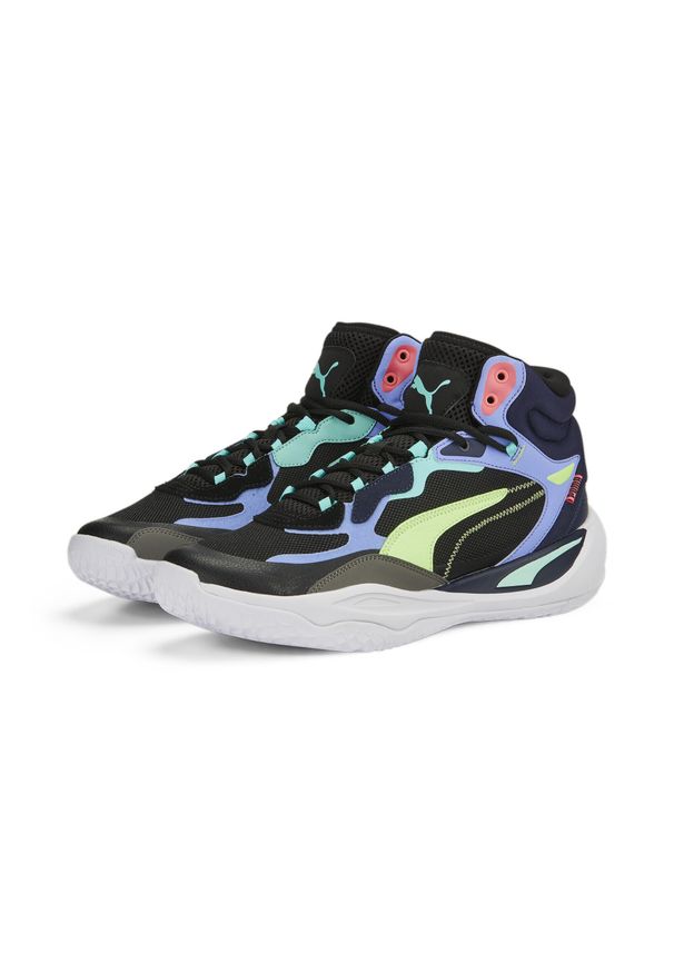 Buty koszykarskie męskie Puma Playmaker Pro Mid. Kolor: wielokolorowy, fioletowy. Materiał: materiał, syntetyk. Szerokość cholewki: normalna