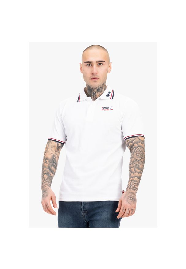 Polo Lonsdale Lion. Typ kołnierza: polo. Kolor: wielokolorowy, biały, czerwony. Styl: elegancki, sportowy
