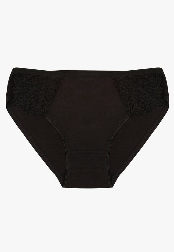Born2be - Czarne Gładkie Majtki Figi z Bawełny Venessila. Kolor: czarny. Materiał: bawełna. Wzór: gładki