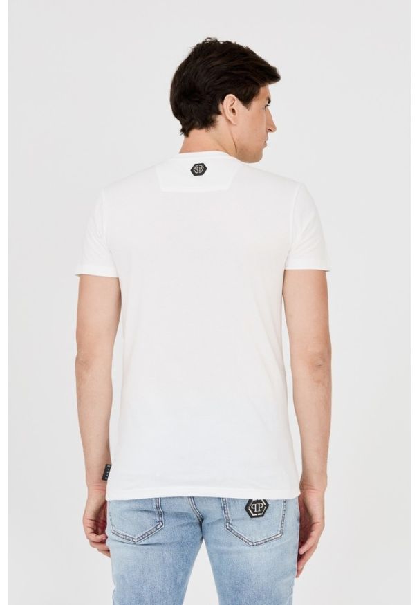 Philipp Plein - PHILIPP PLEIN Męski t-shirt biały z popękaną czaszką, Rozmiar XXL. Kolor: biały