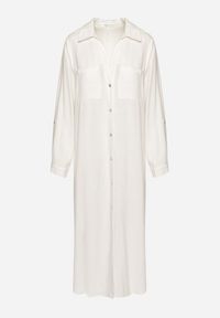 Born2be - Biała Koszulowa Sukienka z Lnem i Wiskozą z Regulowanymi Rękawami Melvezia. Okazja: na co dzień. Kolor: biały. Materiał: len, wiskoza. Typ sukienki: koszulowe. Styl: casual #5