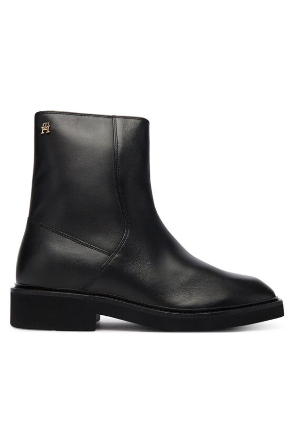 TOMMY HILFIGER - Tommy Hilfiger Botki Th Square Toe Leather Bootie FW0FW09046 Czarny. Kolor: czarny. Materiał: skóra
