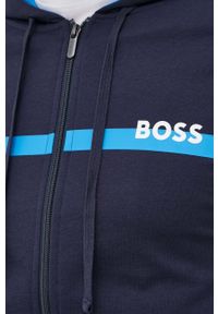 BOSS - Boss bluza bawełniana 50465773 męska kolor granatowy z kapturem melanżowa. Okazja: na co dzień. Typ kołnierza: kaptur. Kolor: niebieski. Materiał: bawełna. Długość rękawa: raglanowy rękaw. Wzór: melanż. Styl: casual #2