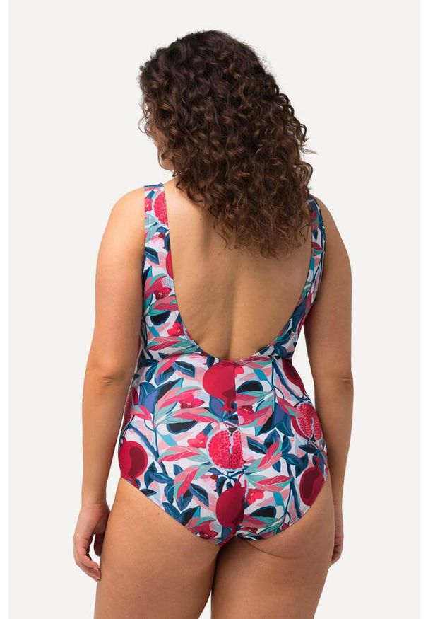 ULLA POPKEN - Damski Kostium kąpielowy kropki miękkie miseczki ozdobny węzeł. Kolekcja: plus size. Kolor: biały. Materiał: elastan, poliamid, materiał. Wzór: kropki