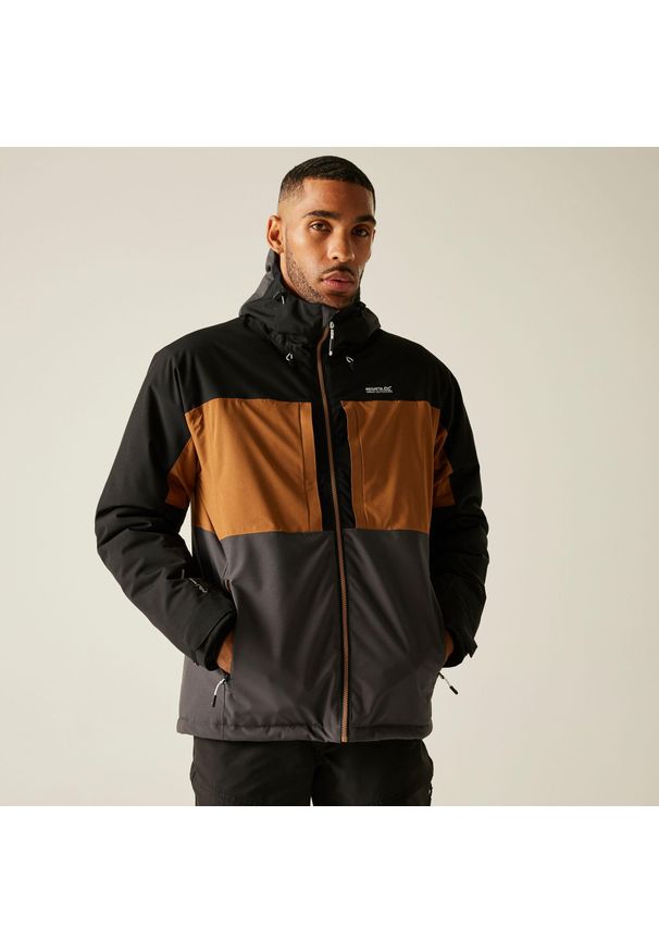 Regatta - Kurtka męska przejściowa ocieplana przeciwdeszczowa Maland. Kolor: brązowy. Materiał: dzianina, puch. Wzór: melanż. Sport: turystyka piesza