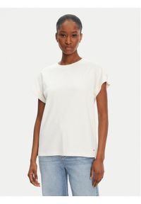TOMMY HILFIGER - Tommy Hilfiger T-Shirt Gold Button WW0WW45628 Biały Regular Fit. Kolor: biały. Materiał: bawełna