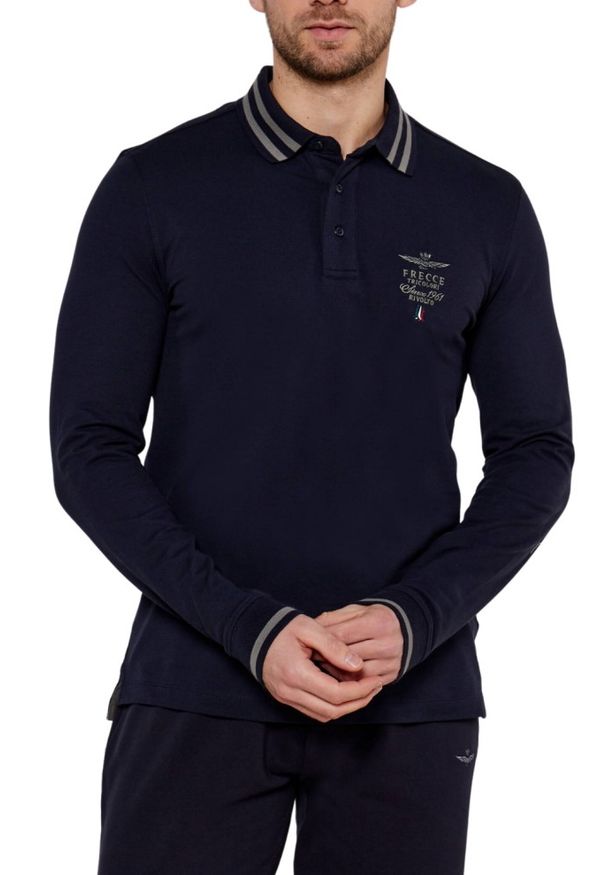 Aeronautica Militare - AERONAUTICA MILITARE Granatowy męski longsleeve polo Frecce Tricolori, Rozmiar 3XL. Typ kołnierza: polo. Kolor: niebieski. Materiał: bawełna. Długość rękawa: długi rękaw