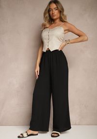 Renee - Czarne Szerokie Spodnie Typu Palazzo High Waist Araneira. Okazja: na co dzień, na spotkanie biznesowe, na spacer. Stan: podwyższony. Kolor: czarny. Styl: biznesowy, elegancki, casual