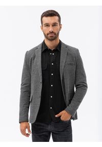 Ombre Clothing - Marynarka męska casual - czarna V5 - Rozmiar: S. Okazja: na co dzień. Kolor: czarny. Materiał: bawełna, poliester, dzianina. Styl: casual #6