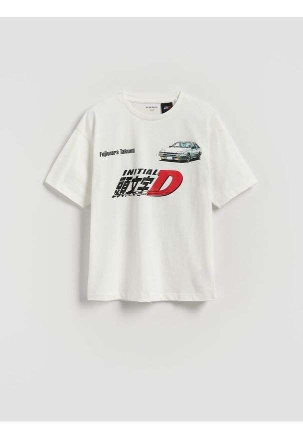 Reserved - Bawełniany t-shirt Initial D - biały. Kolor: biały. Materiał: bawełna