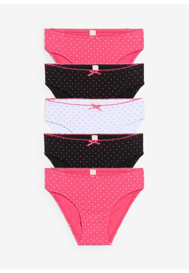 bonprix - Figi z miękką bawełną z satynową kokardką (5 par). Kolor: różowy. Materiał: satyna, bawełna