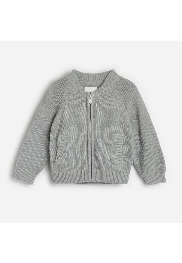 Reserved - Bawełniany sweter zapinany na zamek - Jasny szary. Kolor: szary. Materiał: bawełna