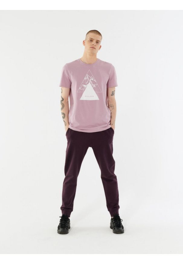 outhorn - T-shirt z nadrukiem męski. Materiał: materiał, bawełna, elastan, jersey. Wzór: nadruk