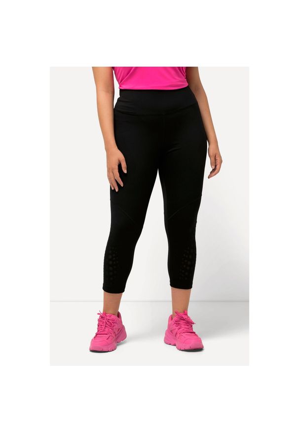ULLA POPKEN - Damskie Sportowe legginsy 7/8 szybkoschnące z wycięciami wysoki stan. Stan: podwyższony. Kolekcja: plus size. Kolor: czarny. Materiał: poliamid, materiał, elastan