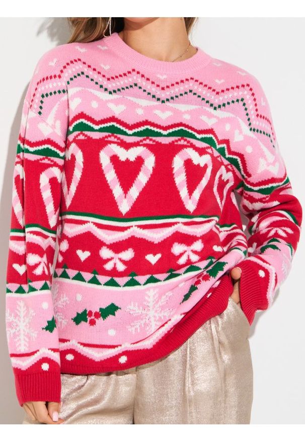 Sinsay - Świąteczny sweter w serca i śnieżynki - wielobarwny. Styl: wizytowy