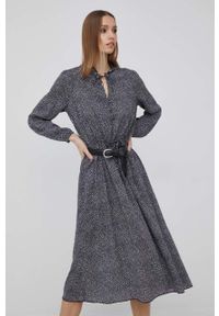 Mustang sukienka kolor czarny midi rozkloszowana. Kolor: czarny. Materiał: tkanina. Długość rękawa: długi rękaw. Długość: midi #2