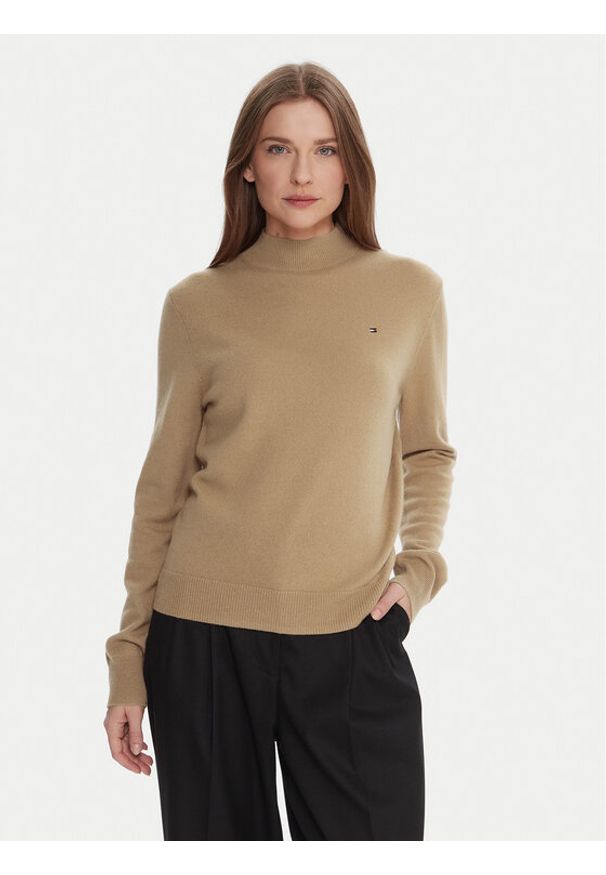 TOMMY HILFIGER - Tommy Hilfiger Sweter WW0WW47468 Beżowy Regular Fit. Kolor: beżowy. Materiał: wełna